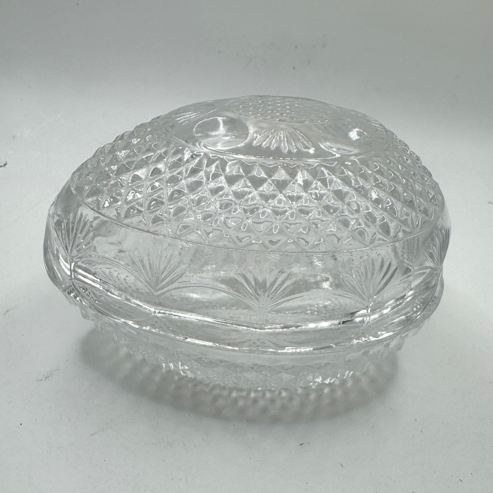 Avon Mothers Day 1977 Vintage Clear Pressed Glass Egg Trinket Dish Pineapple